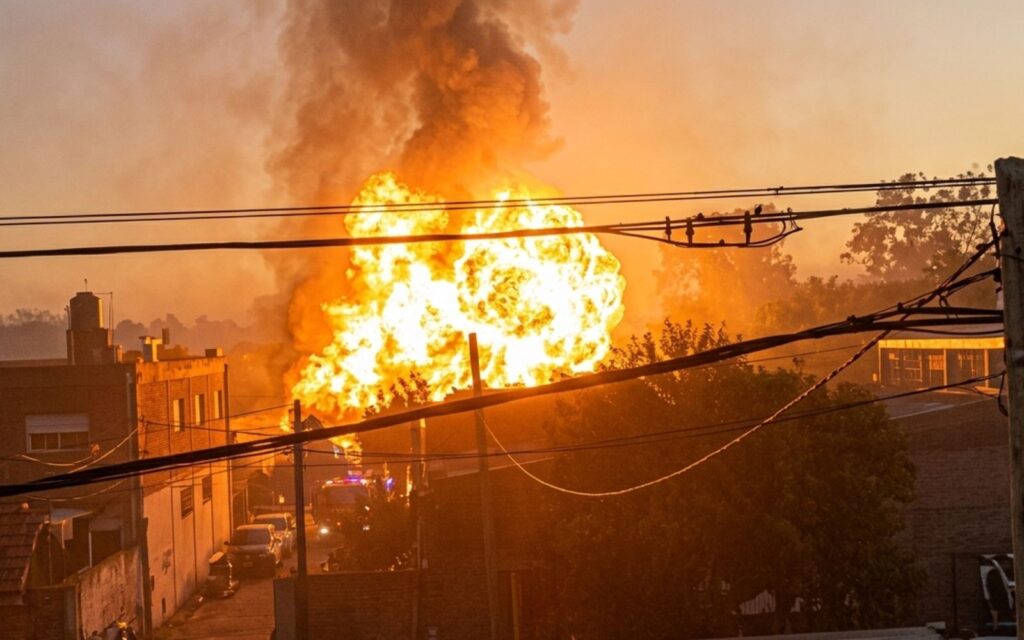 Varias dotaciones de bomberos trabajan en el lugar para contener las llamas y evitar nuevas explosiones en el área poblada.
