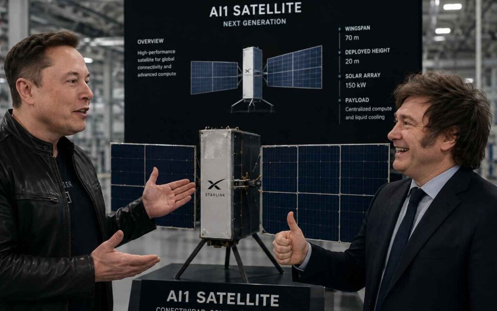Javier Milei respalda la presentación del satélite AI1 de SpaceX.