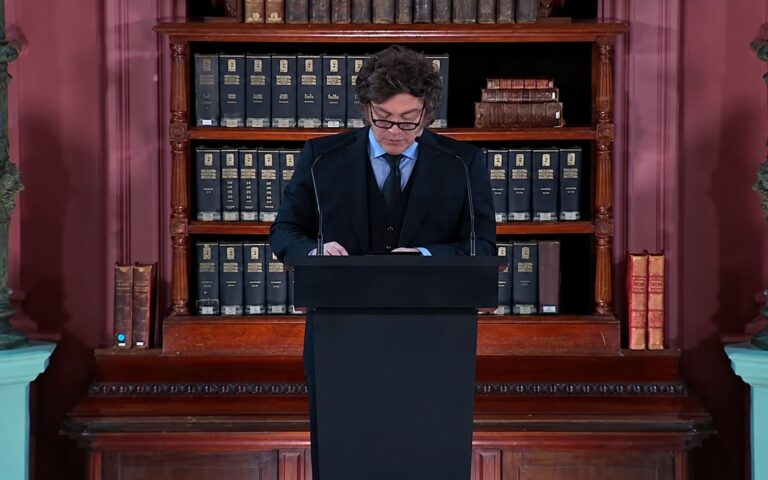 Javier Milei, durante su discurso por el Día del Maestro.